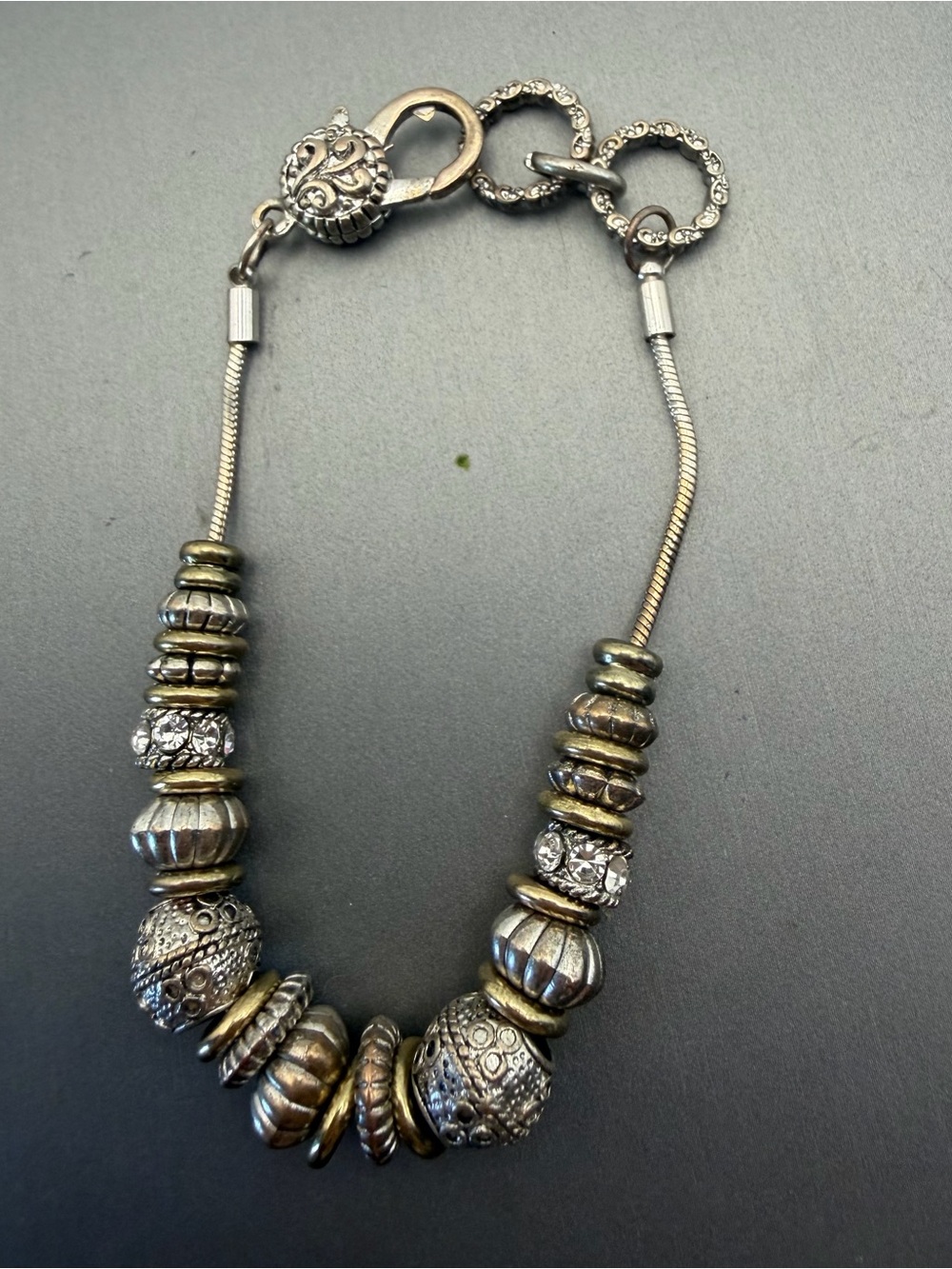 European Style Snake Chain Antique Silver Tone Beaded Bracelet